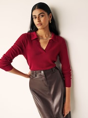 Rouge - Pull haut de gamme en mérinos à col polo - Image 1 de 7
