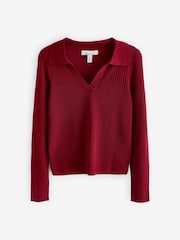 Rouge - Pull haut de gamme en mérinos à col polo - Image 6 de 7