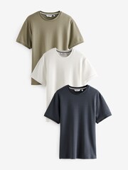 Navy Blue/Stone/Ecru Cream Textured T-Shirts 3 Pack - Image 1 of 9