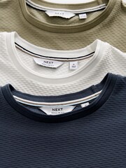 Navy Blue/Stone/Ecru Cream Textured T-Shirts 3 Pack - Image 2 of 9