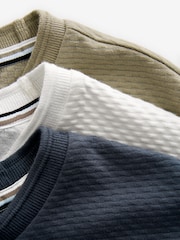 Navy Blue/Stone/Ecru Cream Textured T-Shirts 3 Pack - Image 3 of 9
