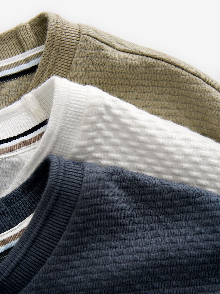 Navy Blue/Stone/Ecru Cream Textured T-Shirts 3 Pack - Image 3 of 9