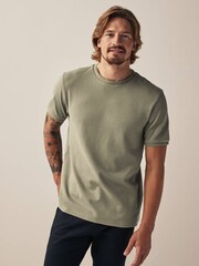 Navy Blue/Stone/Ecru Cream Textured T-Shirts 3 Pack - Image 4 of 9