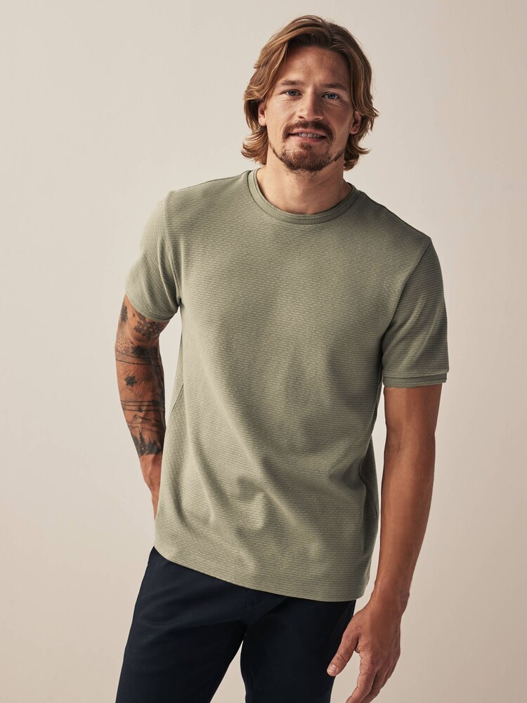 Navy Blue/Stone/Ecru Cream Textured T-Shirts 3 Pack - Image 4 of 9