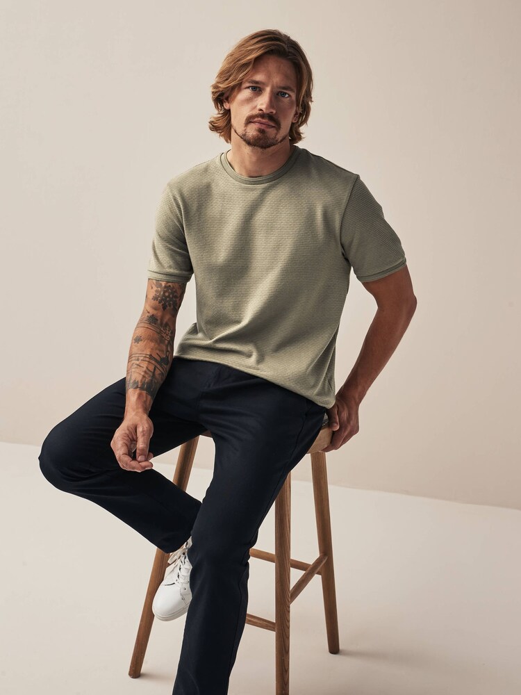 Navy Blue/Stone/Ecru Cream Textured T-Shirts 3 Pack - Image 5 of 9