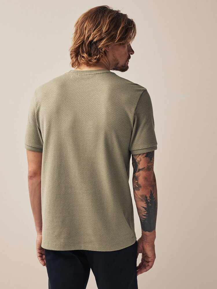 Navy Blue/Stone/Ecru Cream Textured T-Shirts 3 Pack - Image 6 of 9