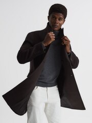 Reiss Chocolate Glazier Double Breasted Wool Mid Length Overcoat - Image 1 of 6
