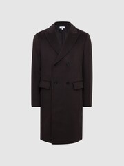 Reiss Chocolate Glazier Double Breasted Wool Mid Length Overcoat - Image 2 of 6