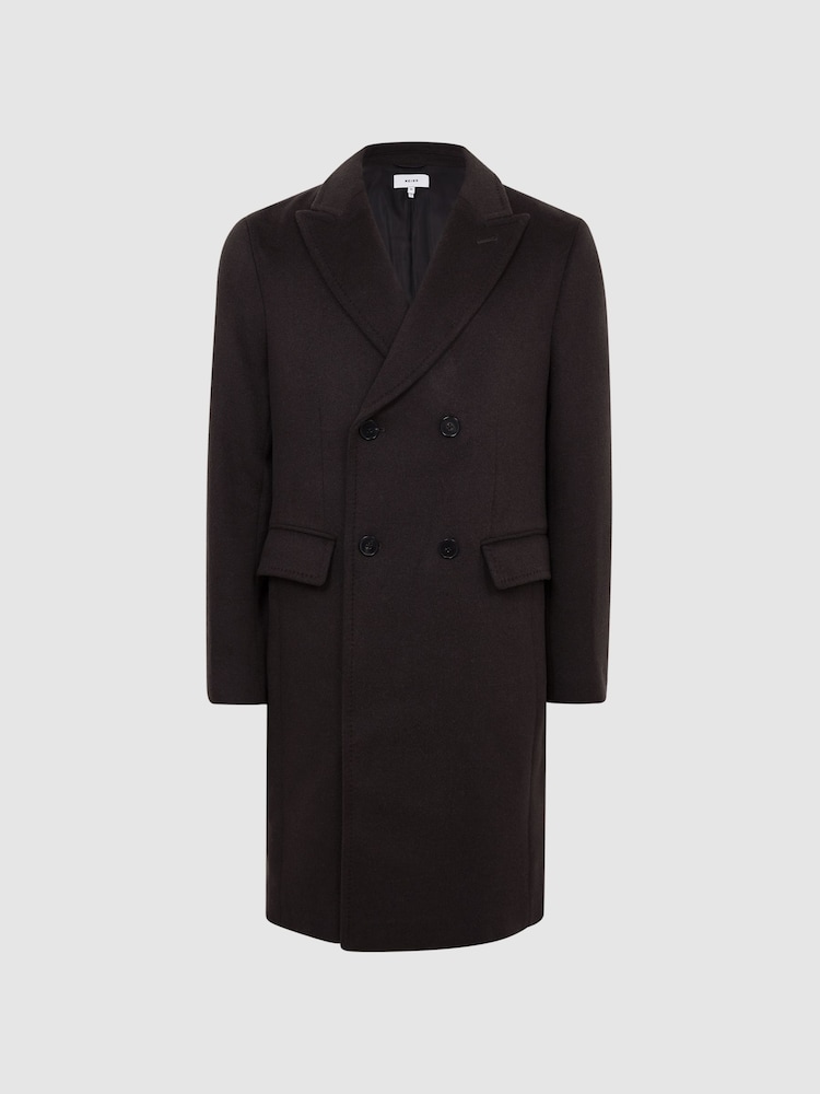 Reiss Chocolate Glazier Double Breasted Wool Mid Length Overcoat - Image 2 of 6