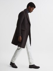 Reiss Chocolate Glazier Double Breasted Wool Mid Length Overcoat - Image 3 of 6