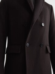 Reiss Chocolate Glazier Double Breasted Wool Mid Length Overcoat - Image 4 of 6
