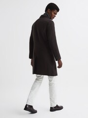 Reiss Chocolate Glazier Double Breasted Wool Mid Length Overcoat - Image 5 of 6