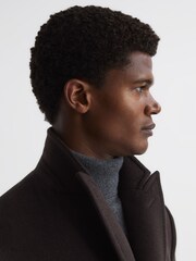 Reiss Chocolate Glazier Double Breasted Wool Mid Length Overcoat - Image 6 of 6