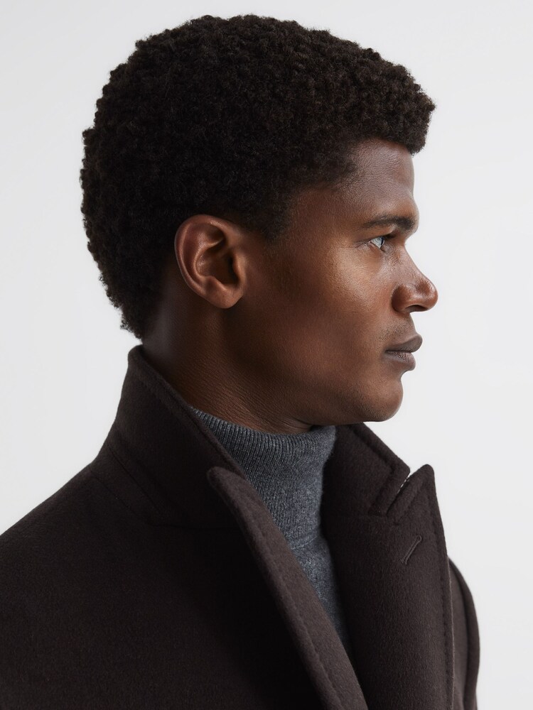 Reiss Chocolate Glazier Double Breasted Wool Mid Length Overcoat - Image 6 of 6