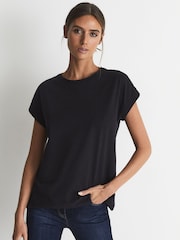 Reiss Navy Tereza Cotton-Jersey Crew Neck T-Shirt - Image 1 of 6