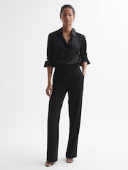 Reiss Black Aleah Elasticated Waist Wide Leg Trousers - Image 3 of 7