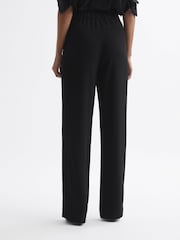 Reiss Black Aleah Elasticated Waist Wide Leg Trousers - Image 5 of 7