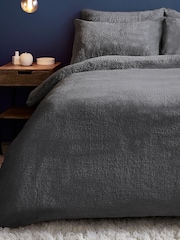 Silentnight Charcoal Grey Fleece Cosy Teddy Duvet Cover and Pillowcase Set - Image 1 of 7
