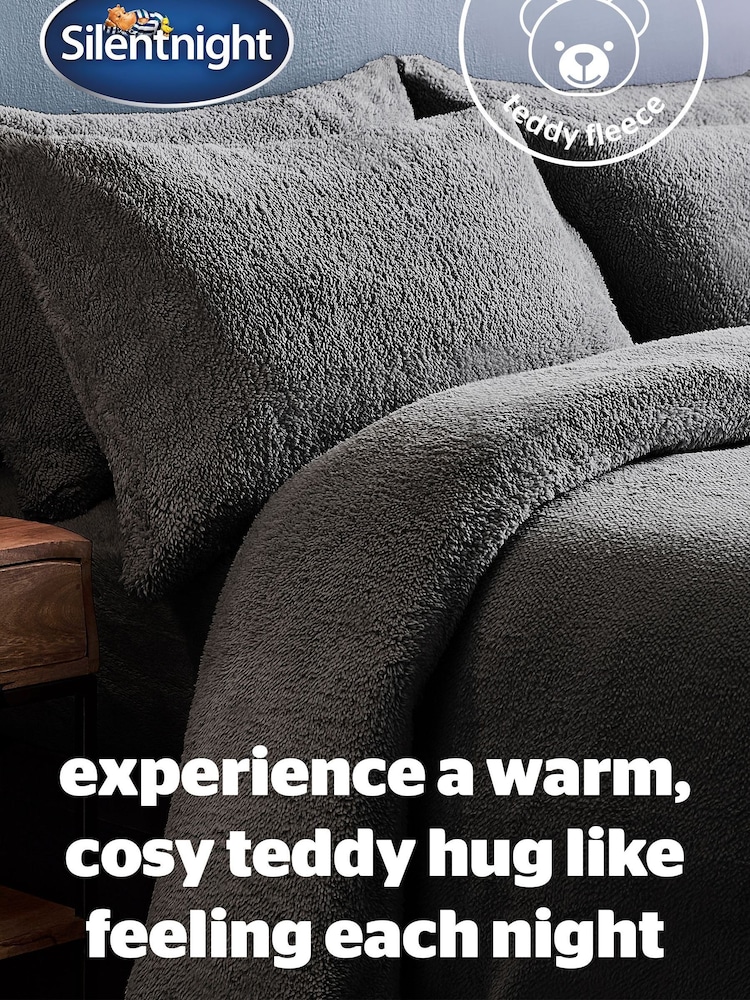 Silentnight Charcoal Grey Fleece Cosy Teddy Duvet Cover and Pillowcase Set - Image 2 of 7