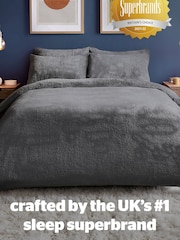 Silentnight Charcoal Grey Fleece Cosy Teddy Duvet Cover and Pillowcase Set - Image 6 of 7
