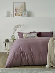 Purple Elderberry Cotton Rich Plain Duvet Cover and Pillowcase Set - Image 1 of 3