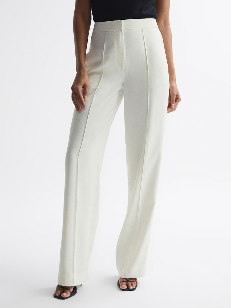 Reiss Cream Aleah Elasticated Waist Wide Leg Trousers - Image 1 of 8