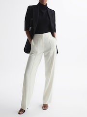 Reiss Cream Aleah Elasticated Waist Wide Leg Trousers - Image 3 of 8