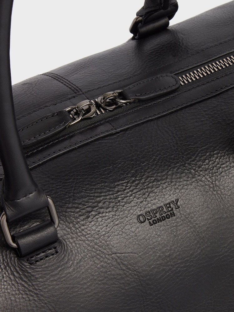 Osprey London Black The Carter Leather Weekend Holdall Bag - Image 6 of 6