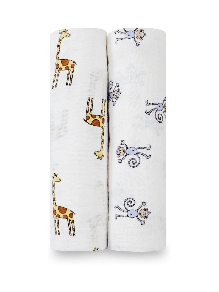 aden + anais White Large Muslin Jungle Jam 100% Cotton Blankets 2 Pack - Image 1 of 10