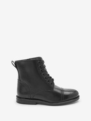 Black Toe Cap Leather Zip Boots - Image 1 of 5