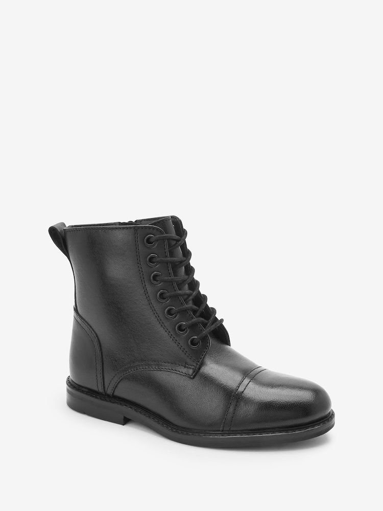 Black Toe Cap Leather Zip Boots - Image 2 of 5