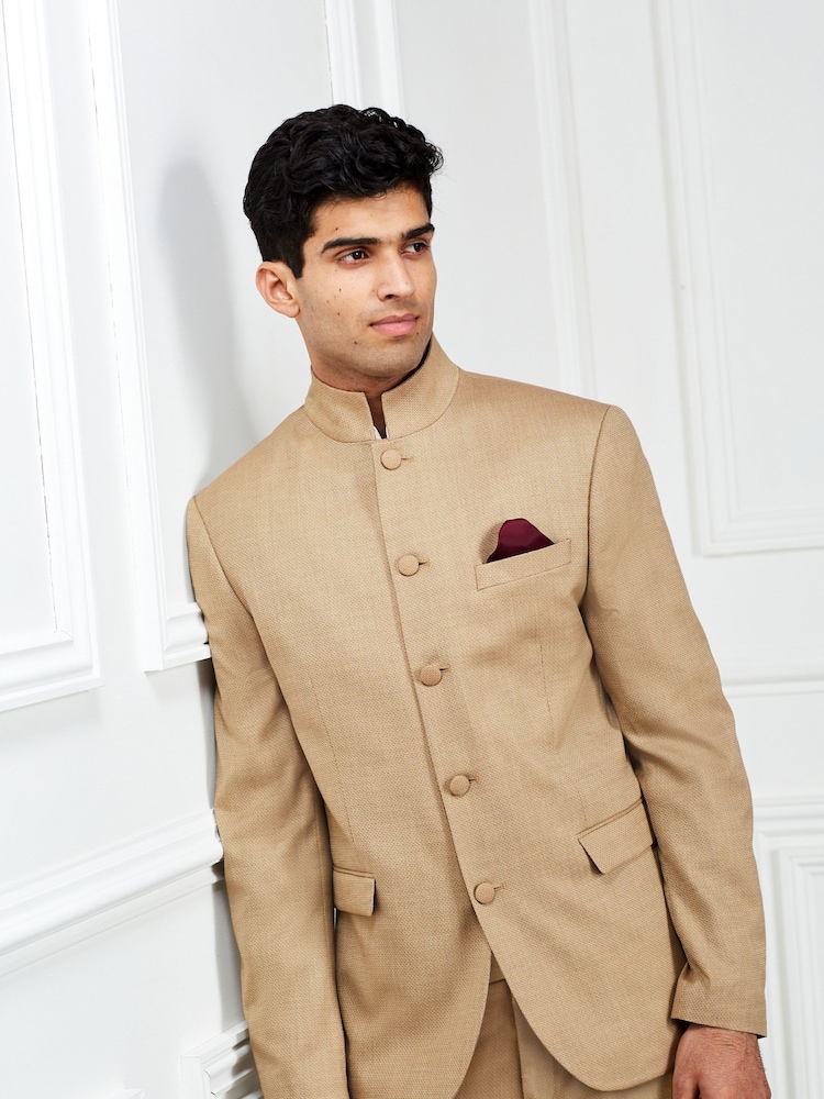Gold Slim Nehru Collar Suit Jacket - Image 1 of 9