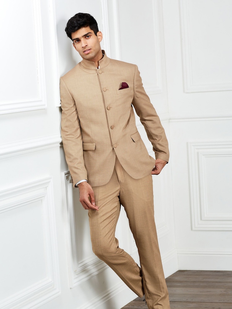 Gold Slim Nehru Collar Suit Jacket - Image 2 of 9