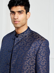 Blue Slim Nehru Collar Suit Jacket - Image 1 of 12