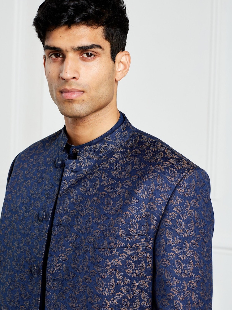 Blue Slim Nehru Collar Suit Jacket - Image 1 of 12