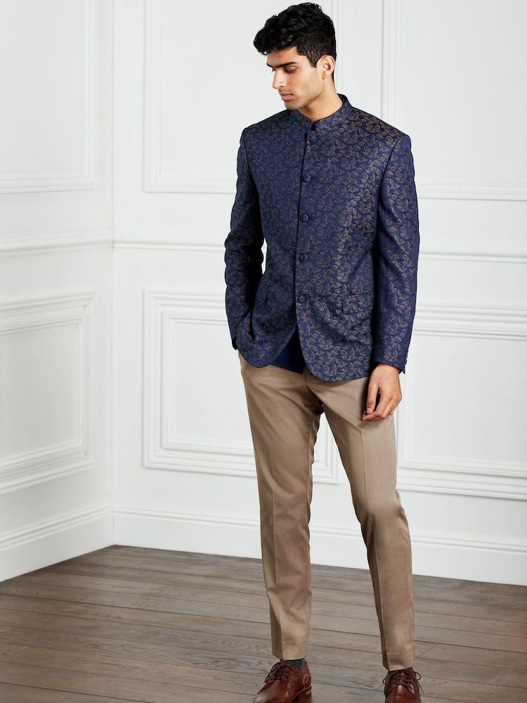 Blue Slim Nehru Collar Suit Jacket - Image 2 of 12