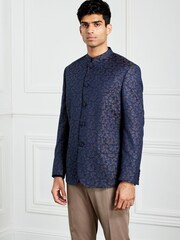 Blue Slim Nehru Collar Suit Jacket - Image 3 of 12