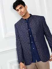 Blue Slim Nehru Collar Suit Jacket - Image 4 of 12