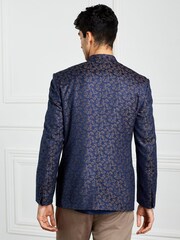 Blue Slim Nehru Collar Suit Jacket - Image 5 of 12
