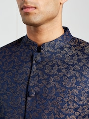 Blue Slim Nehru Collar Suit Jacket - Image 6 of 12