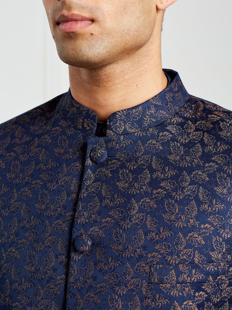Blue Slim Nehru Collar Suit Jacket - Image 6 of 12