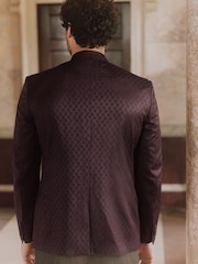 Burgundy Red Slim Nehru Collar Suit Jacket - Image 2 of 9