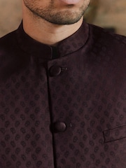 Burgundy Red Slim Nehru Collar Suit Jacket - Image 3 of 9