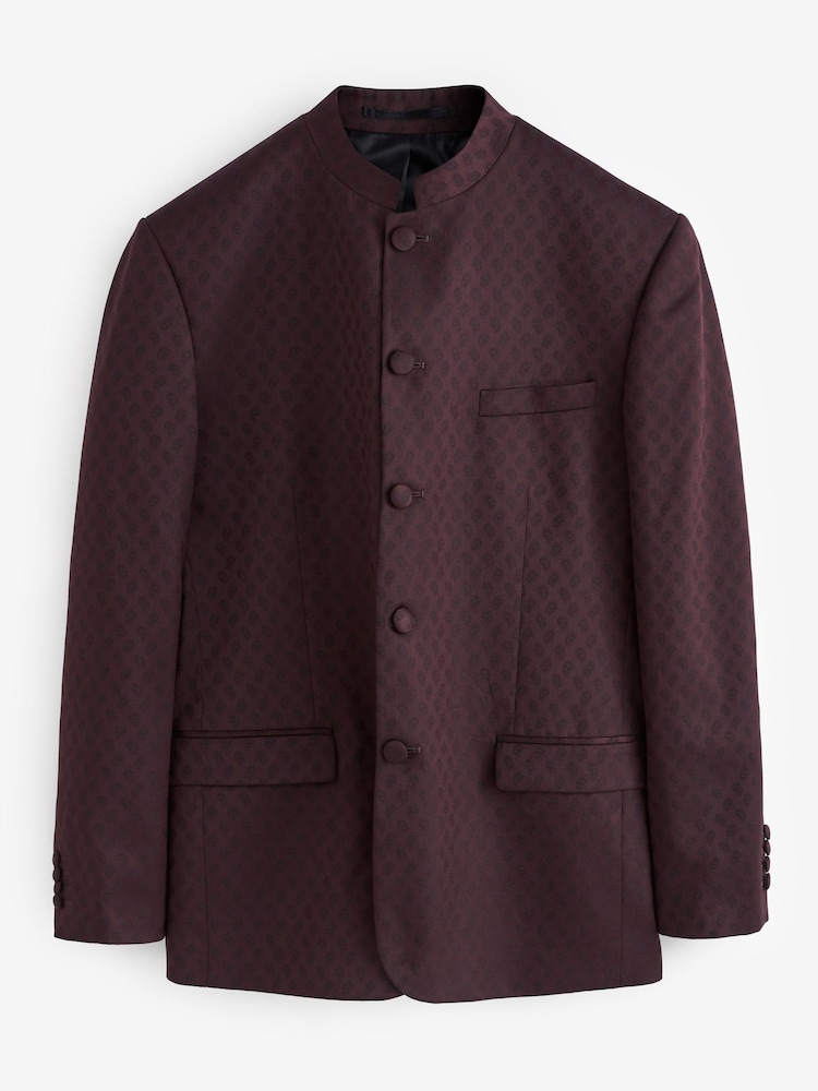 Burgundy Red Slim Nehru Collar Suit Jacket - Image 5 of 9