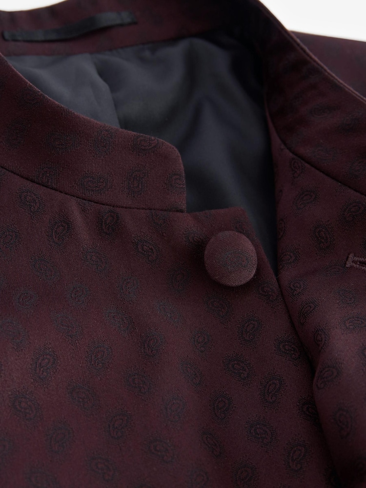 Burgundy Red Slim Nehru Collar Suit Jacket - Image 6 of 9