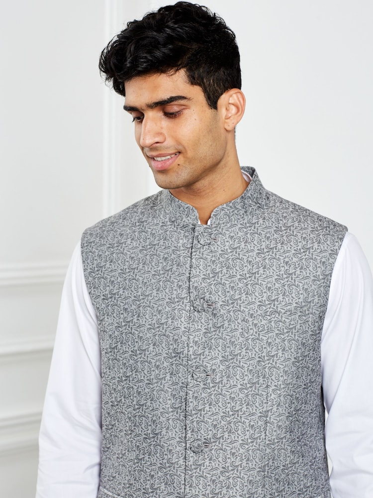 Silver Nehru Collar Waistcoat - Image 2 of 6