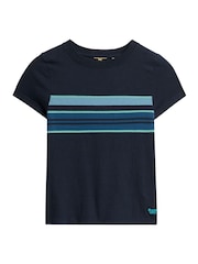 Superdry light blue Superdry Blue Vintage Stripe Crop T-Shirt - Image 1 of 2