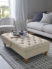 Buttoned Tweedy Plain Light Natural Albury Large Footstool - Image 1 of 9