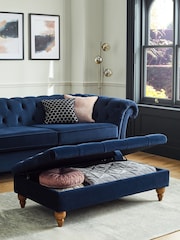 Buttoned Soft Velvet Navy Blue Albury Large Footstool - Image 2 of 9