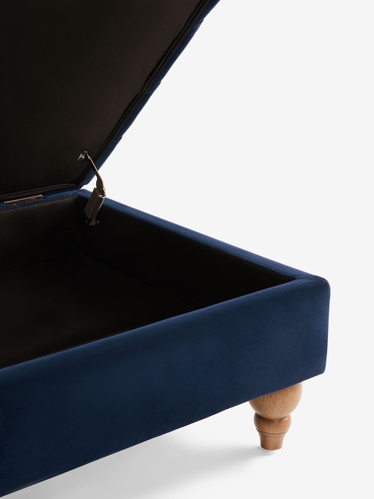 Buttoned Soft Velvet Navy Blue Albury Large Footstool - Image 8 of 8